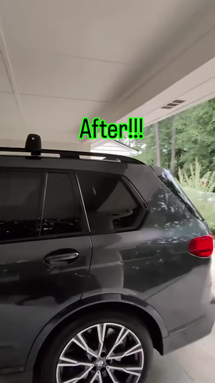 BMW X7 rear door and flare in the original after sequence, at a customer’s residential garage